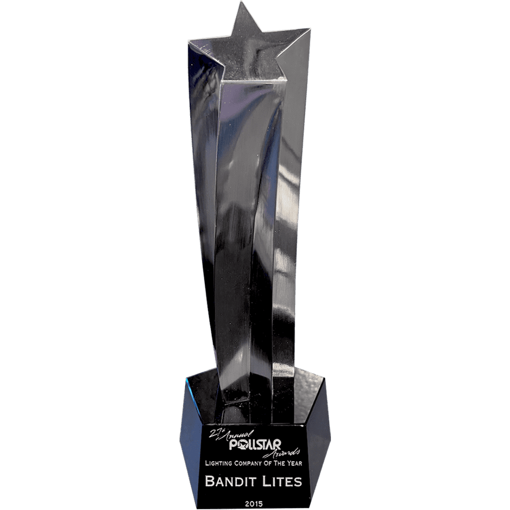 A sleek black trophy with a star on top.
