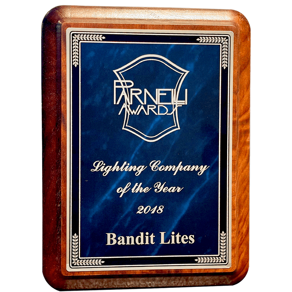 Plaque honoring Bandit Lites as Lighting Company of the Year.