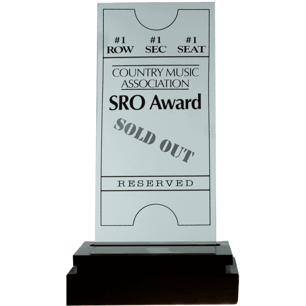 Country Music Association SRO Award trophy on a black base. Country Music Association SRO Award trophy on a black base.